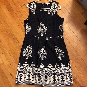 Dark blue and white print dress